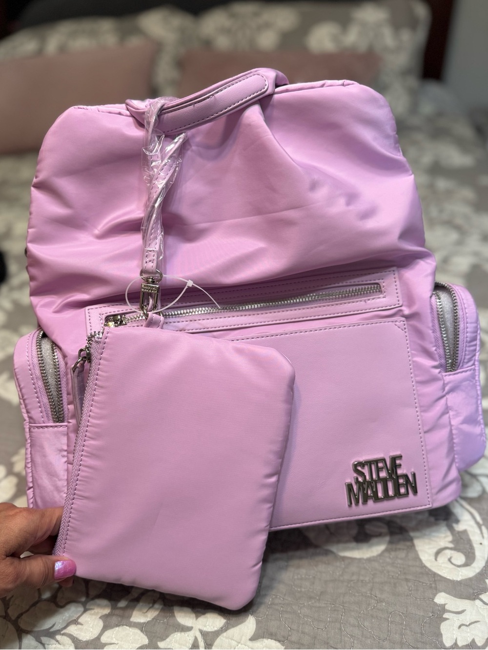 Steve Madden Lavender Nylon Backpack with Matching Pouch